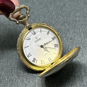 Vintage Armitron Pocket Watch Quartz Gold Tone Ornate Non Working AS-IS